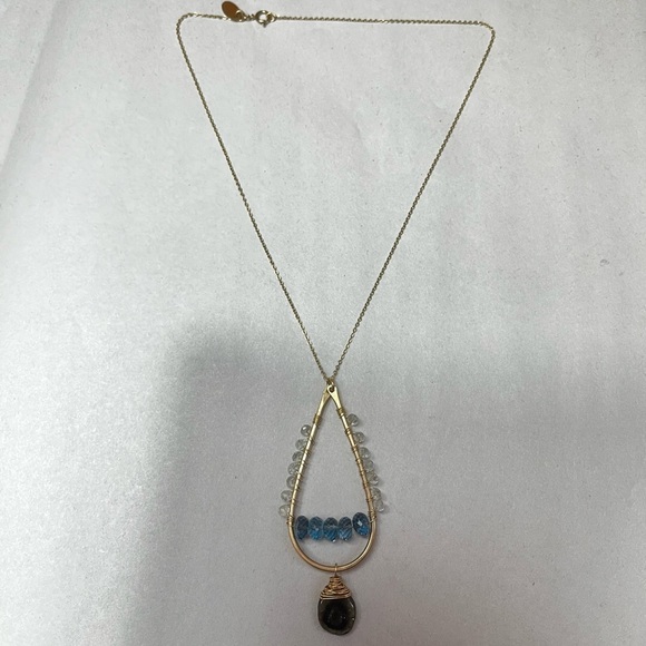 Nashelle Gold Toned Beaded Tear Necklace with Dangling Stone - Picture 3 of 3